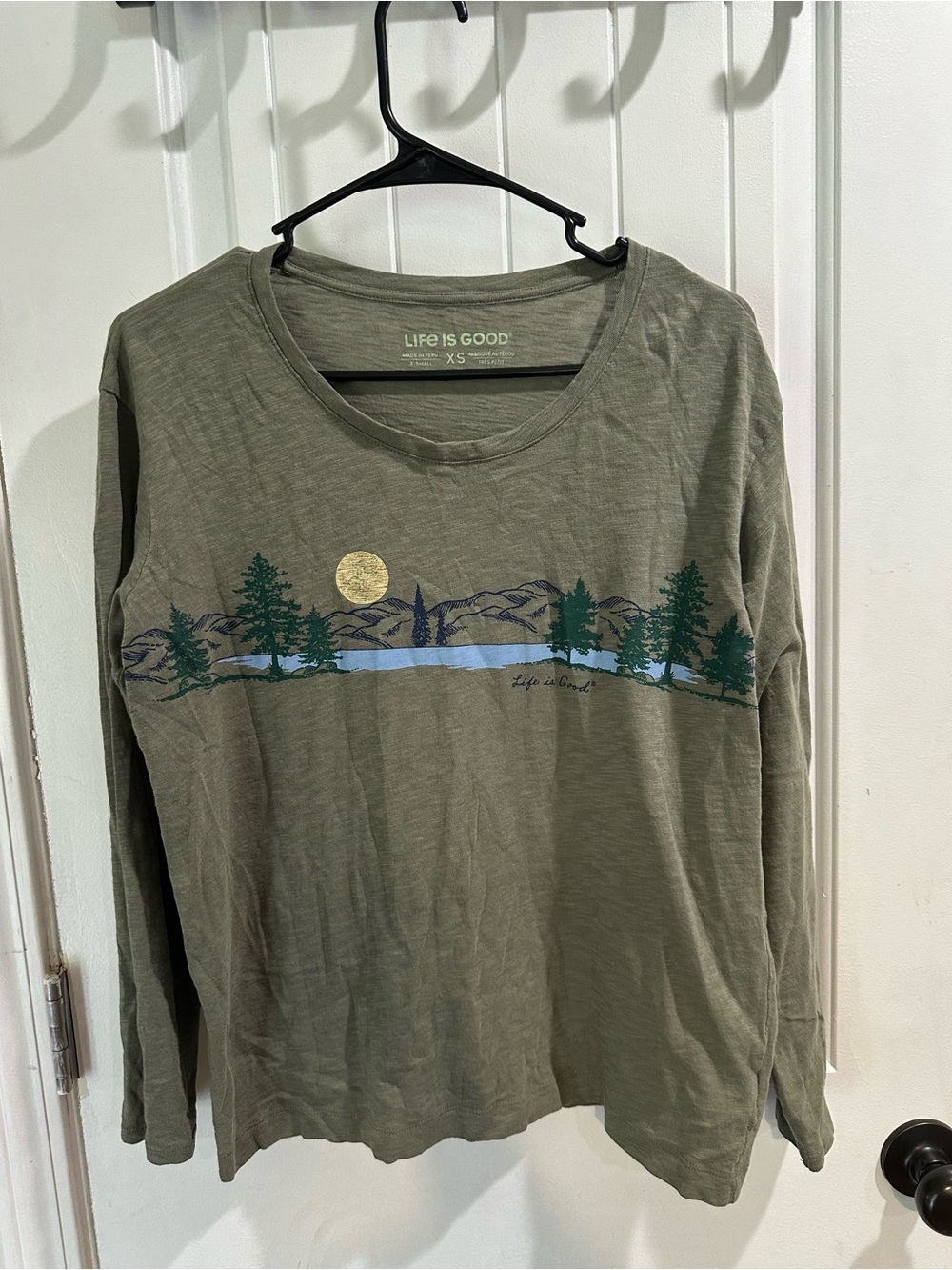 Life Is Good Olive Green Long-Sleeve Tee with Nature Graphic